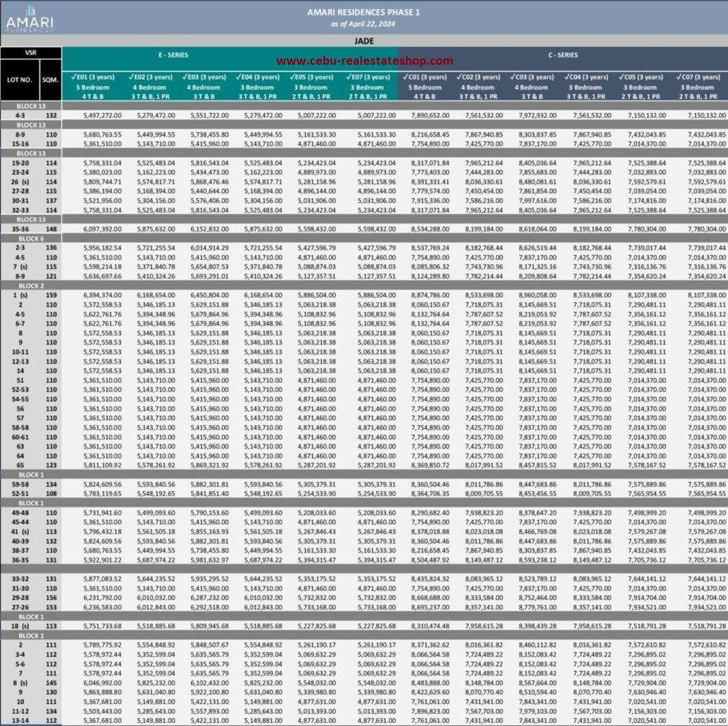 amari subdivision price list