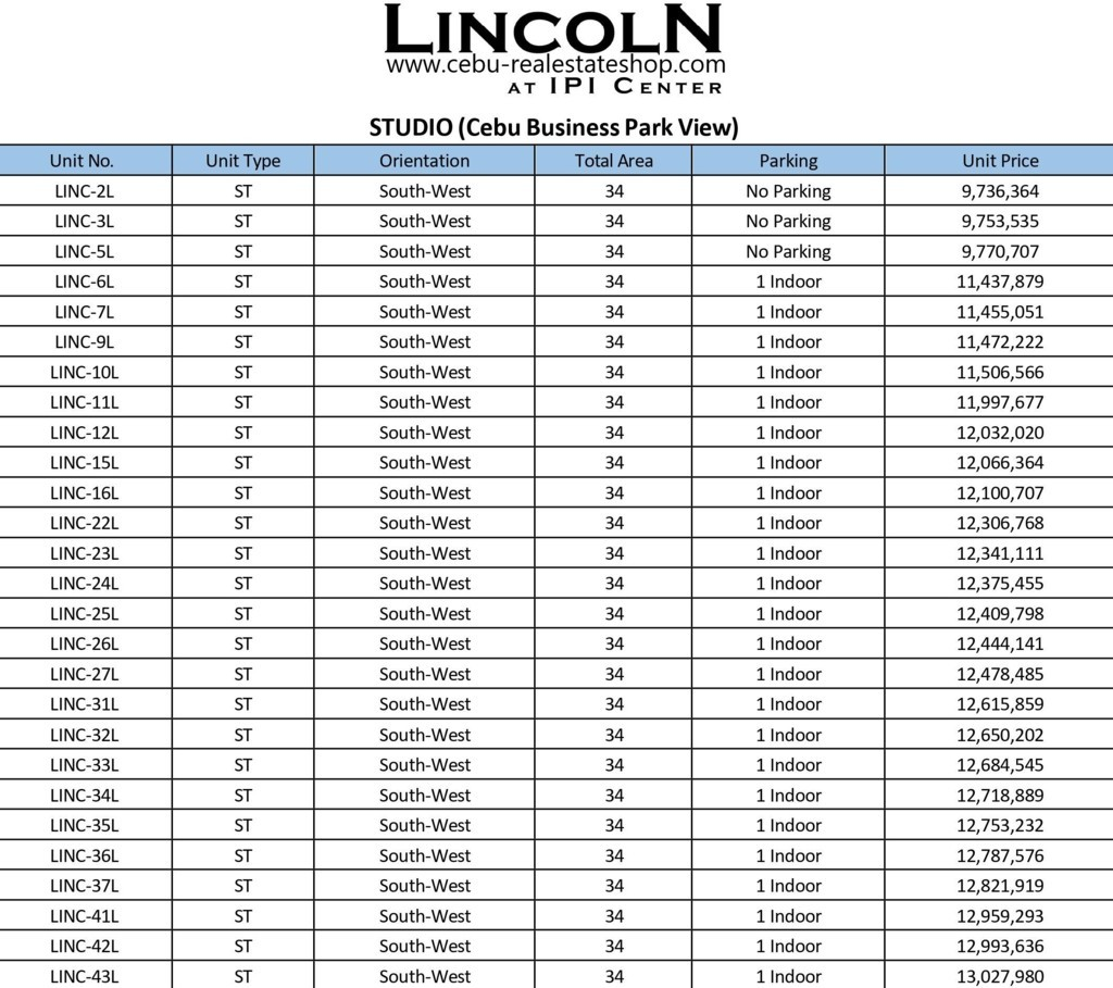 lincoln condo price list 4