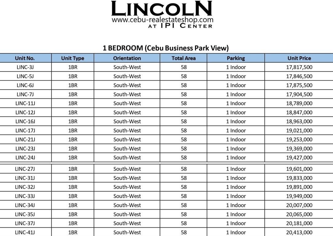 lincoln condo price list 7